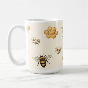 Caneca De Café Abehas Melíferas e Padrão Sem Costura de Favo de M