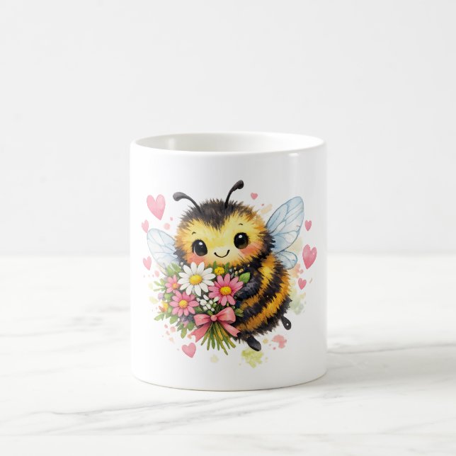 Caneca De Café Abeirinha Doce com um Buquê Floral (Centro)