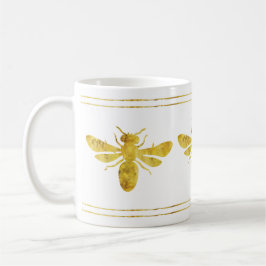 Caneca De Café Abeja Bumble Dourada Branca