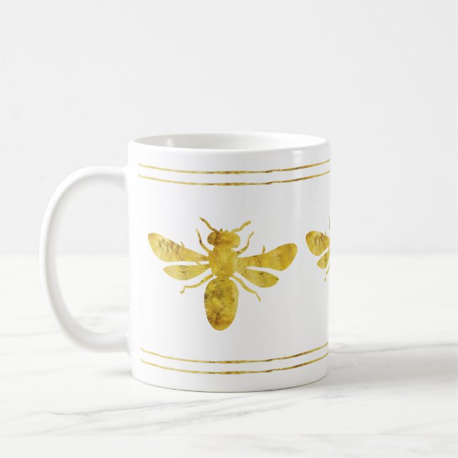 Caneca De Café Abeja Bumble Dourada Branca (Esquerda)