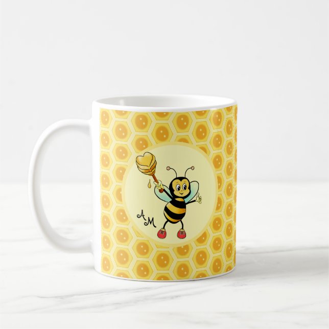 Caneca De Café Abeja com Coração & Monograma (Esquerda)