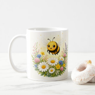Caneca De Café abelha adorável sobre flores