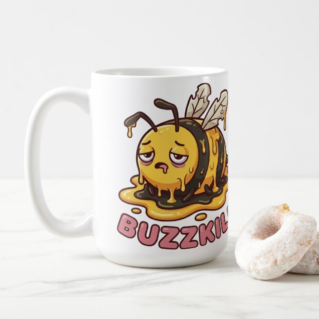 Caneca de Café Abelha Cansada e Engraçada (Com Donut)
