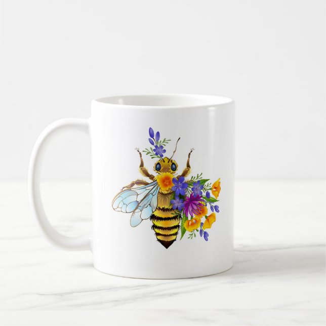 Caneca De Café Abelha flor com plantas silvestres (Esquerda)