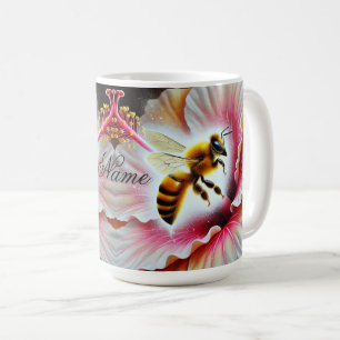 Caneca De Café Abelha Polinizando Flor Hibisco Bloqueando