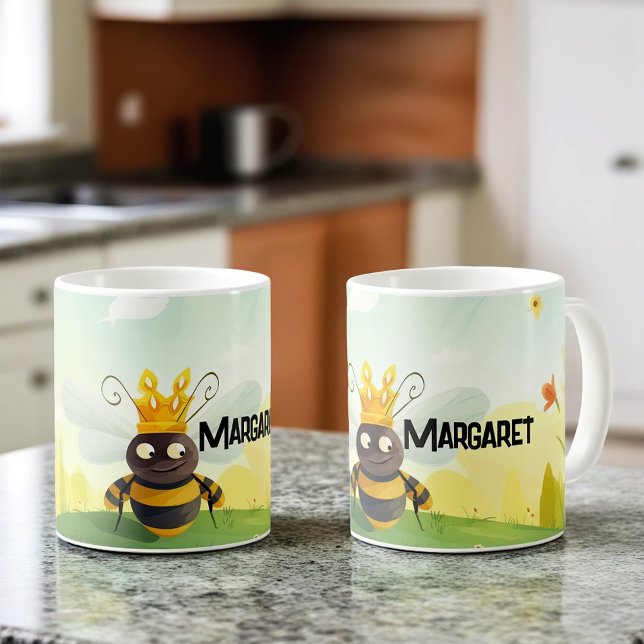 Caneca De Café Abelha Rainha Bonita Com Seu Nome (Criador carregado)