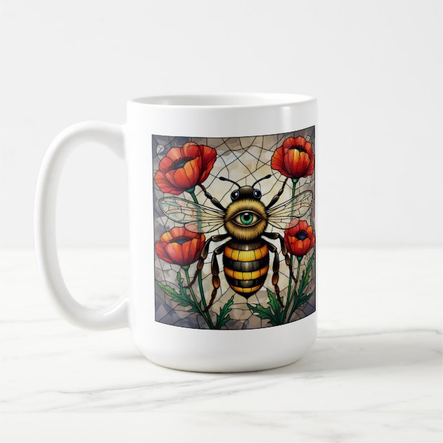 Caneca De Café Abelha vidro colorido vibrante flor de papoula olh (Esquerda)