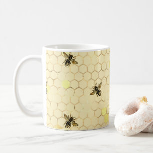 Caneca De Café Abelhas Amarelas na moda Douradas Honeycomb