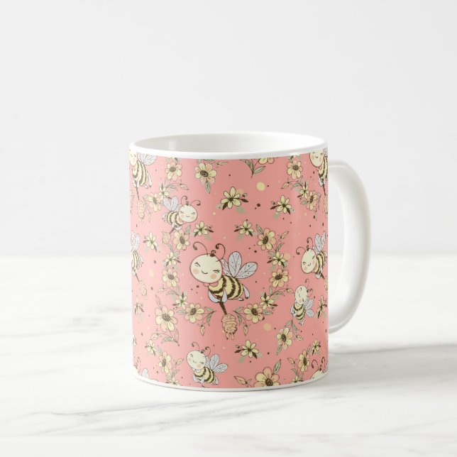 Caneca De Café Abelhas De Mel, Fadas E Bebês Em Padrões Sem Olhos (Frente Esquerda)