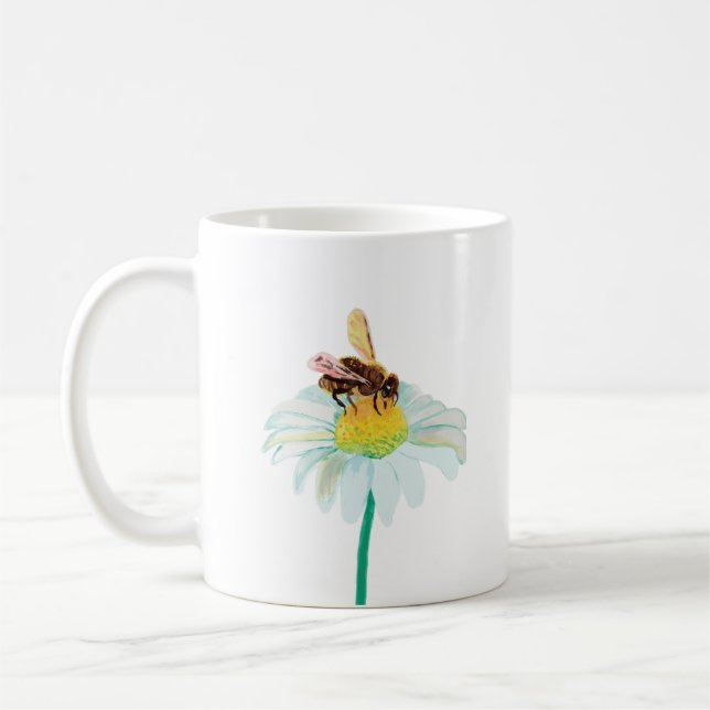 Caneca De Café Abelhas de mel numa flor branca (Esquerda)
