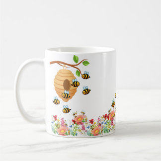 Caneca De Café Abelhas e flores de mel