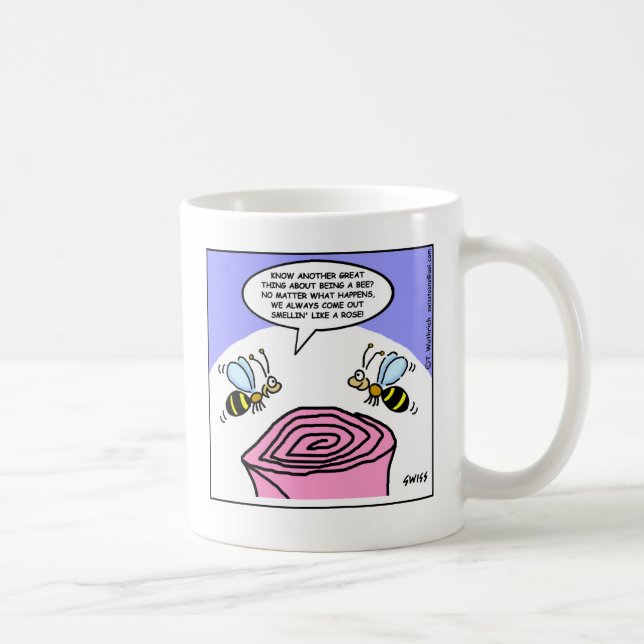 Caneca De Café Abelhas Engraçadas De Cartoon Cheirando A Um Jardi (Direita)