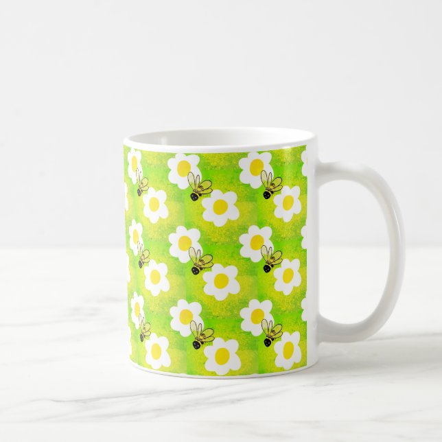 Caneca De Café Abelhas felizes e flores primavera (Direita)