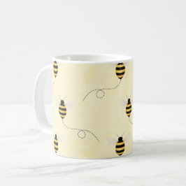 Caneca De Café Abelhas Preto Amarelo Dourado