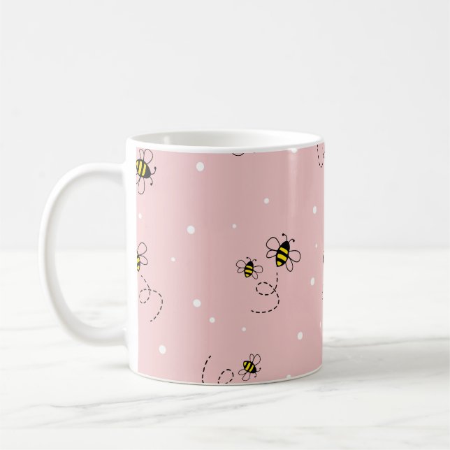 Caneca De Café Abelhas sem descontinuidades em fundo pastel. Vint (Esquerda)