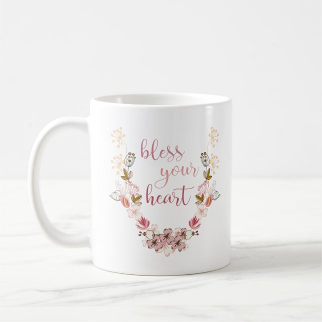 Caneca De Café Abençoe seu coração (flores rosa) (Esquerda)