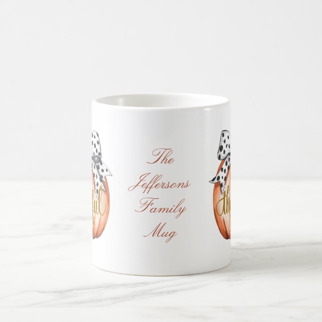 Caneca De Café Abóbora Agradecida com Laço de Bolinhas Personaliz (Centro)