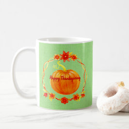 Caneca De Café Abóbora Aquarela de Ação de Graças em Verde Combin