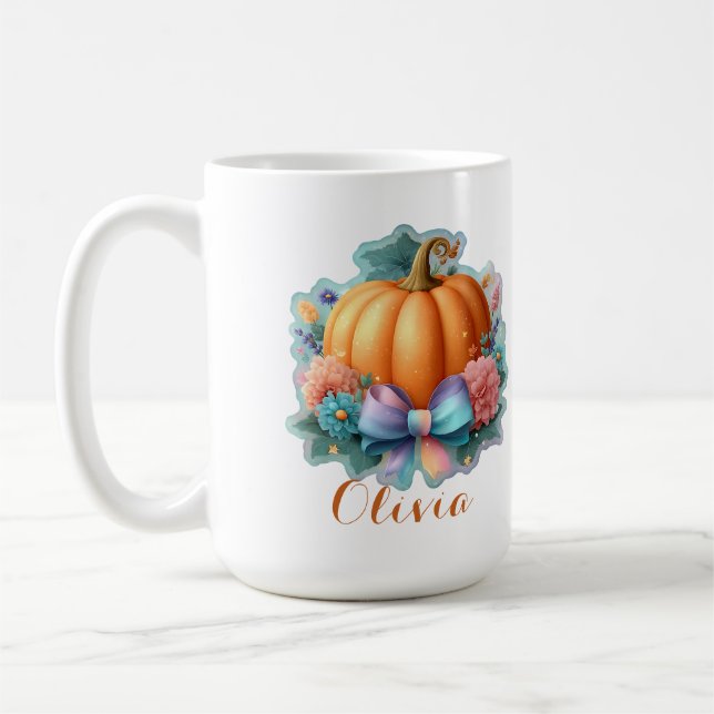 Caneca De Café Abóbora Bela com Flores Personalizadas (Esquerda)
