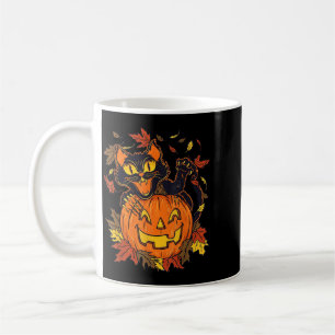 Caneca De Café Abóbora de Gato Preto Vintage Halloween Sinistro O