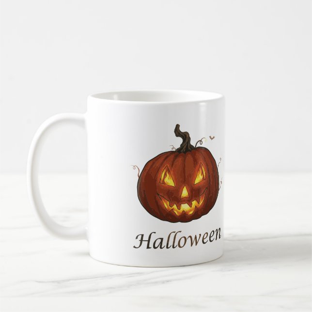 Caneca De Café Abóbora de Halloween Assustadora e Flamejante Jack (Esquerda)