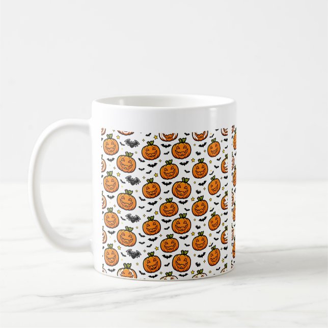 Caneca De Café Abóbora de Halloween com padrão contínuo de rostos (Esquerda)