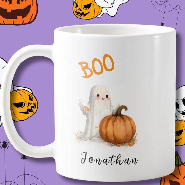 Caneca De Café Abóbora de Halloween Fantasma BOO  (Criador carregado)