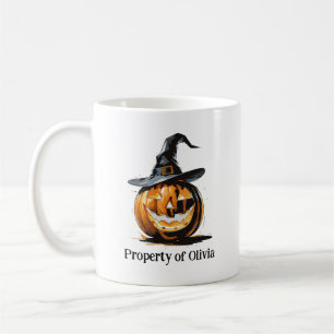 Caneca De Café Abóbora de Halloween Usando um Chapéu de Bruxa