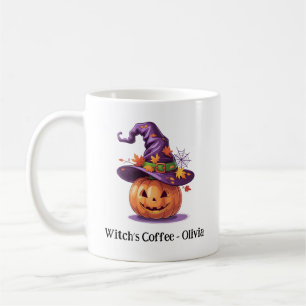 Caneca De Café Abóbora de Halloween Usando um Chapéu de Bruxa
