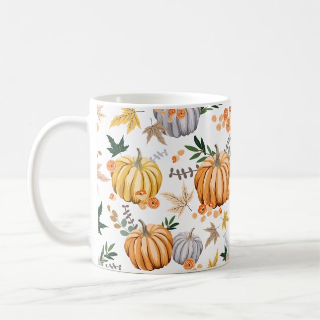 Caneca De Café Abóbora de laranja de outono e padrão de flores (Esquerda)