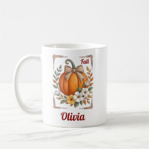 Caneca De Café Abóbora de Outono Rústico em Sacaria com Arco e Fl