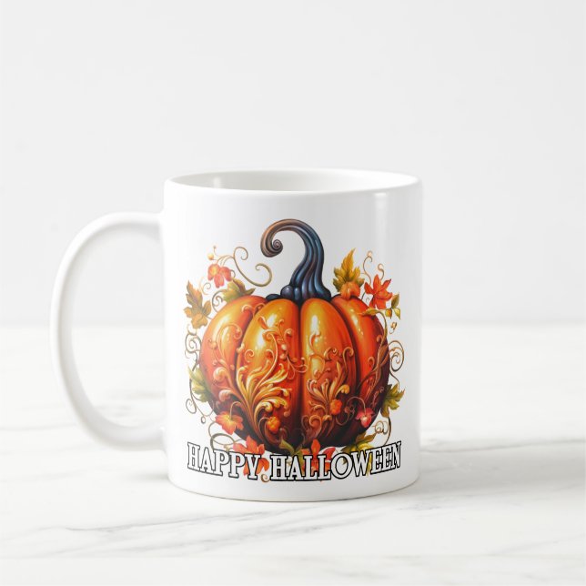 Caneca De Café Abóbora Decorativa de Halloween Feliz Sazonal (Esquerda)