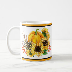 Caneca De Café Abóbora e girassóis outono