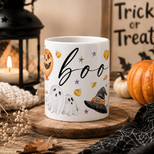 Caneca De Café Abóbora Fantasma de Halloween em Aquarela Fofa