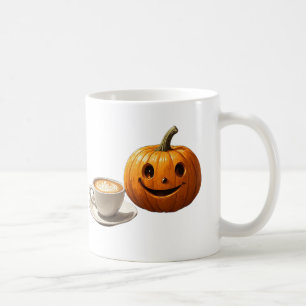 Caneca De Café Abóbora Feliz Segurando Latte Para Dias Aconchegan