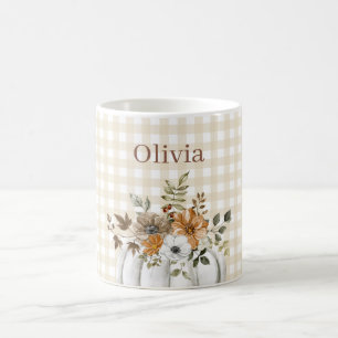 Caneca De Café Abóbora Floral Aquarela Rústica Nome Personalizado