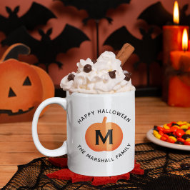 Caneca De Café Abóbora Laranja Feliz Halloween Inicial Personaliz