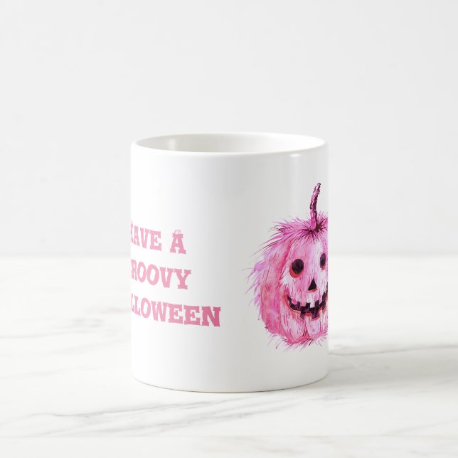Caneca De Café Abóbora Rosa Groovy Halloween (Centro)