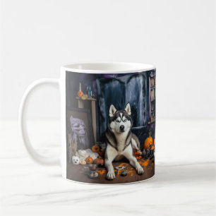 Caneca De Café Abóboras Cachorro Husky Siberiano Dia das Bruxas A