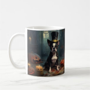 Caneca De Café Abóboras de Boston Terrier Halloween Assustador