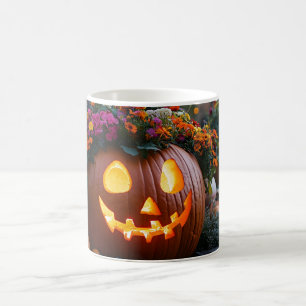 Caneca De Café Abóboras de Halloween talhadas com flores