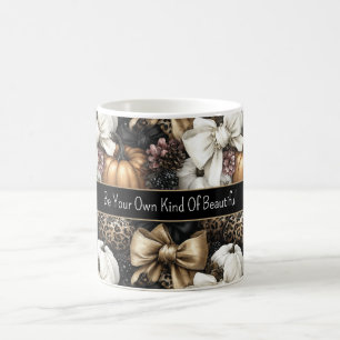 Caneca De Café Abóboras e Laços Preto Dourado Leopardo Branco Lar