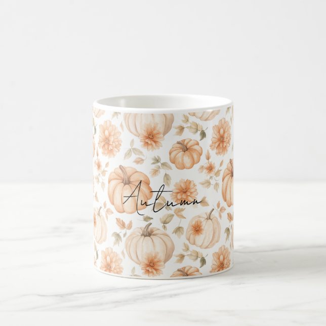 Caneca De Café Abóboras Flores Brancas Creme Pêssego (Centro)