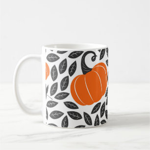 Caneca De Café Abóboras, folhas: padrão de outono fofo.