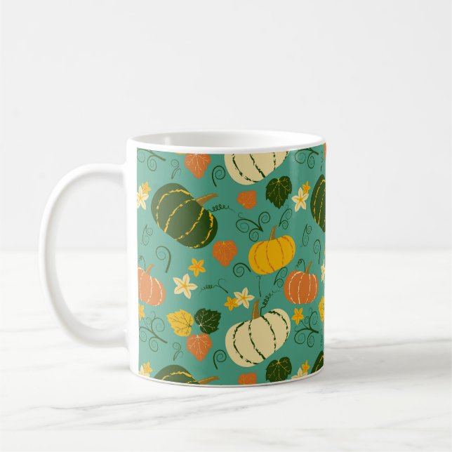 Caneca De Café Abóboras, folhas: padrão vegetal do outono (Esquerda)