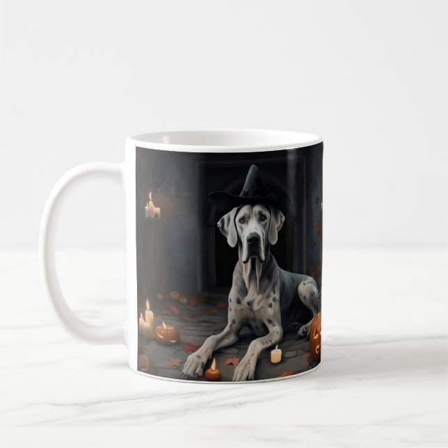 Caneca De Café Abóboras Great Dane Halloween Assustador Flip (Esquerda)