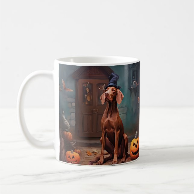 Caneca De Café Abóboras Vizsla de Halloween Assustadoras (Esquerda)