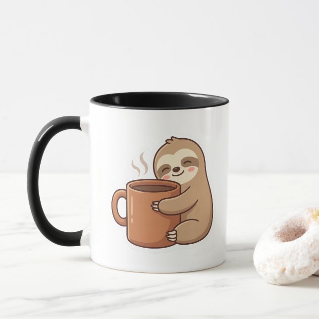 Caneca de Café Abraçando Preguiça Fofa | Xícara de (Com Donut)