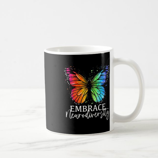 Caneca De Café Abraçar a Neurodiversidade Borboleta Arco-íris Aut (Direita)