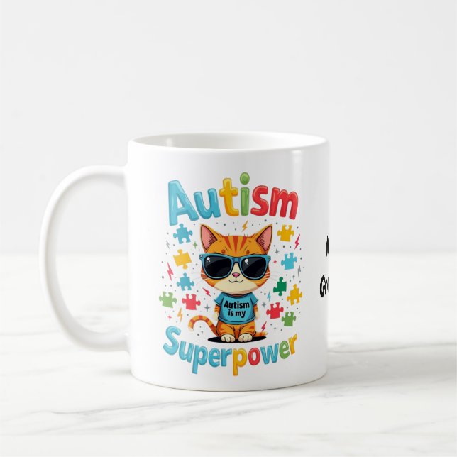 Caneca De Café Abraçar o amante de gatos Autismo é meu superpoder (Esquerda)